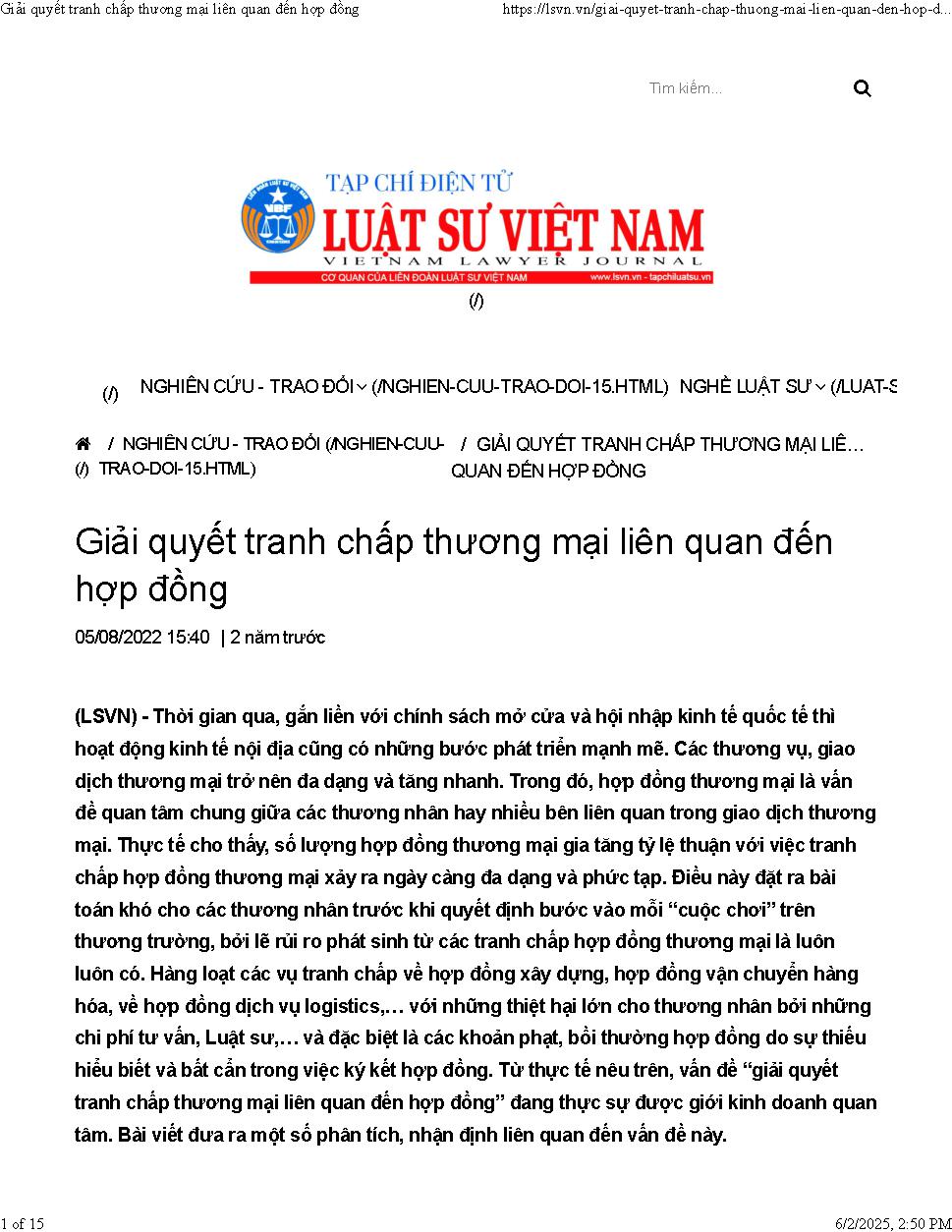 Giải quyết tranh chấp thương mại liên quan đến hợp đồng
