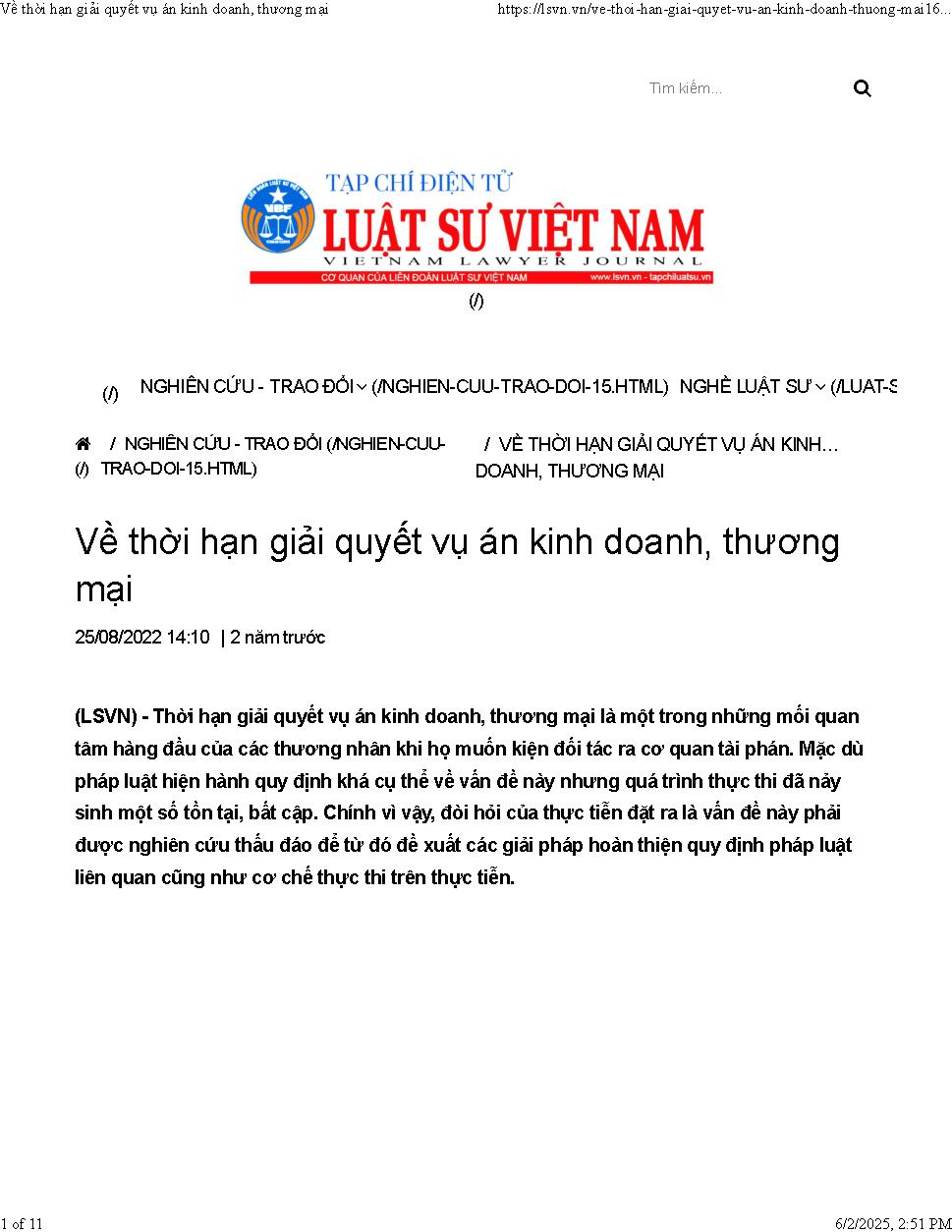 Về thời hạn giải quyết vụ án kinh doanh, thương mại