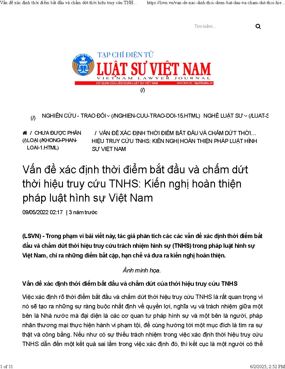 Vấn đề xác định thời điểm bắt đầu và chấm dứt thời hiệu truy cứu trách nhiệm hình sự