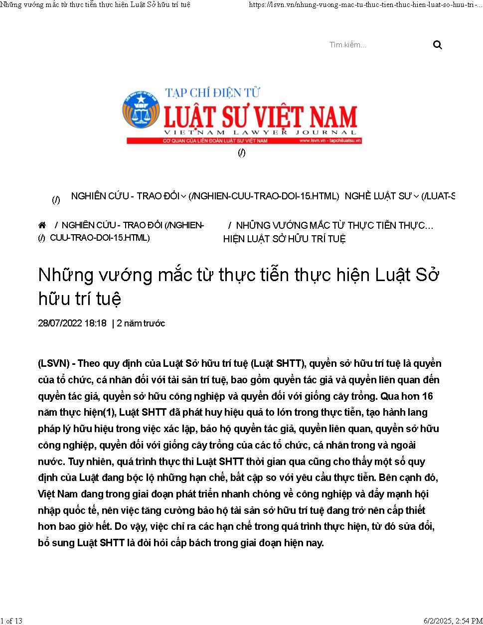 Những vướng mắc từ thực tiễn thực hiện luật sở hữu trí tuệ