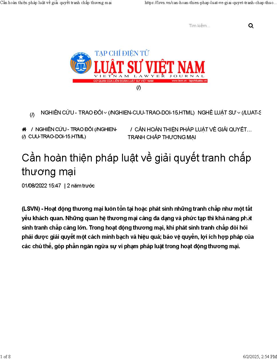 Cần hoàn thiện pháp luật về giải quyết tranh chấp thương mại