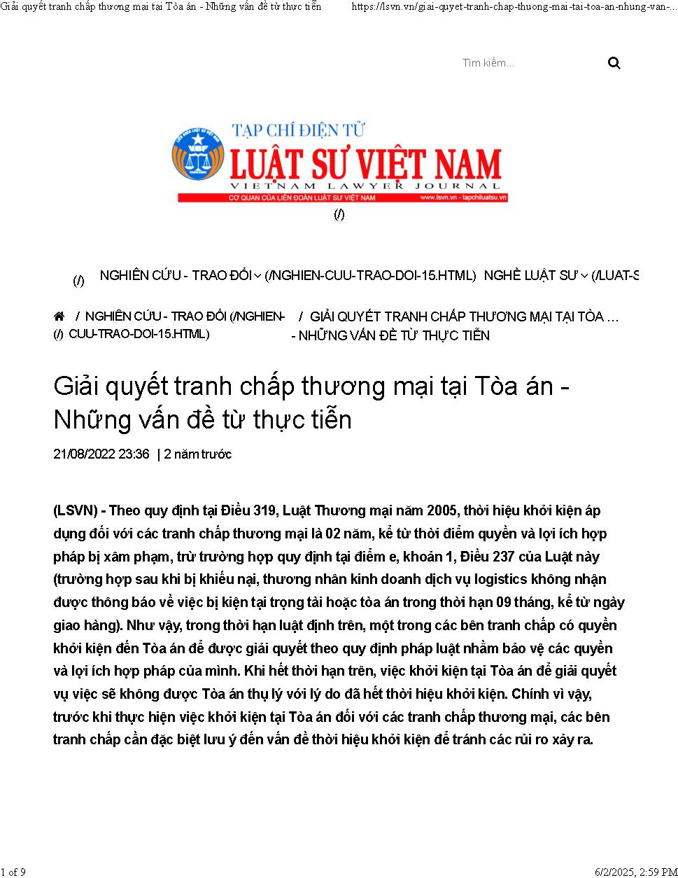 Giải quyết tranh chấp thương mại tại toà án, những vấn đề từ thực tiễn