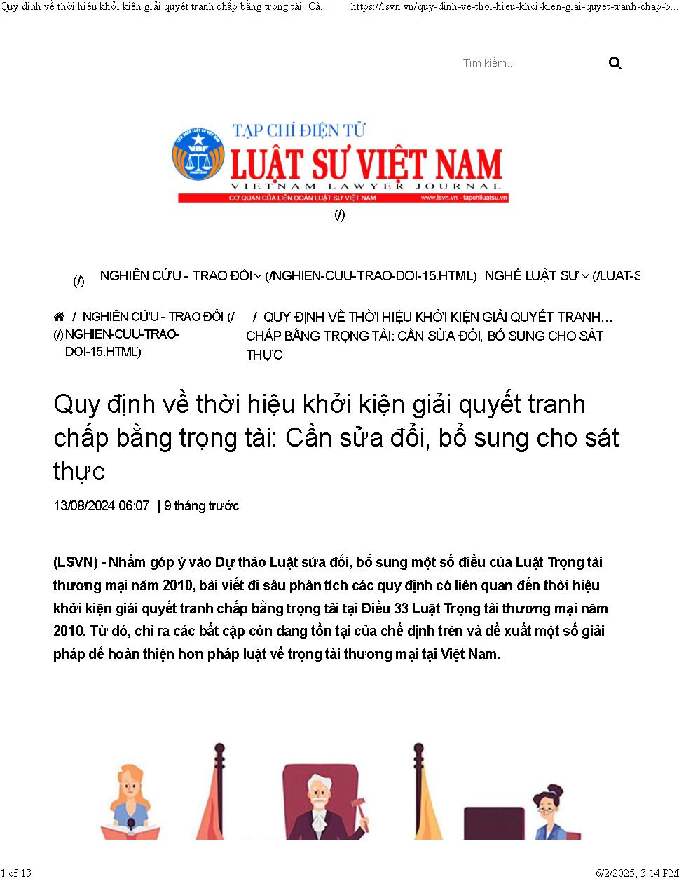 Quy định về thời hiệu khởi kiện giải quyết tranh chấp bằng trọng tài: Cần sửa đổi, bổ sung cho sát thực