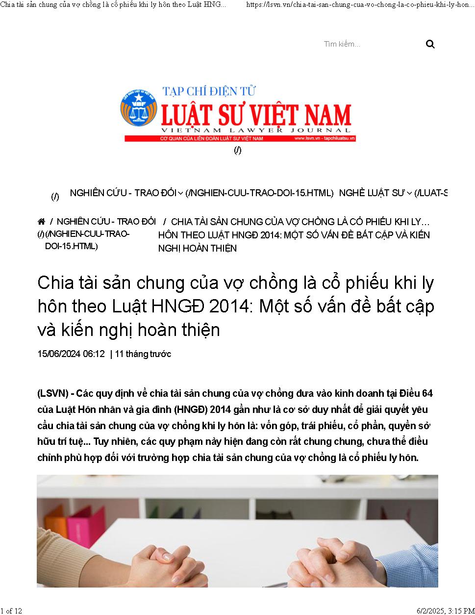 Chia tài sản chung của vợ chồng là cổ phiếu khi ly hôn: Những bất hợp lý trong thực tiễn áp dụng pháp luật