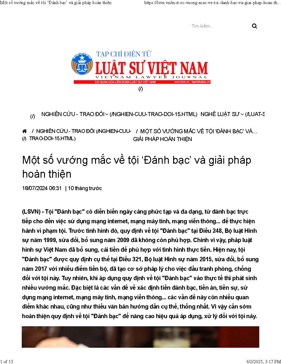 Tội đánh bạc trong Bộ luật Hình sự: Vướng mắc từ thực tiễn áp dụng điều luật
