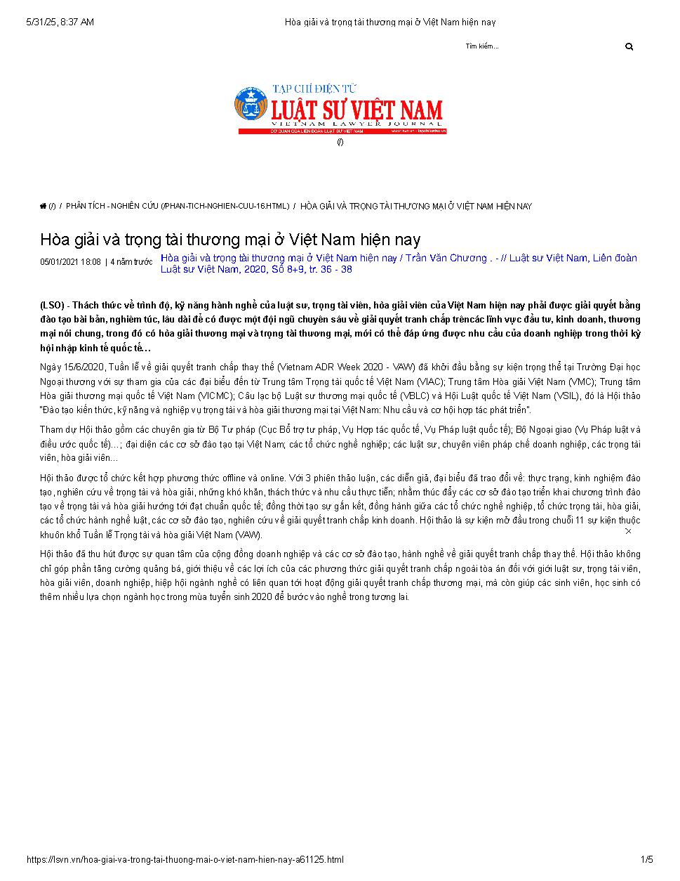 Hòa giải và trọng tài thương mại ở Việt Nam hiện nay