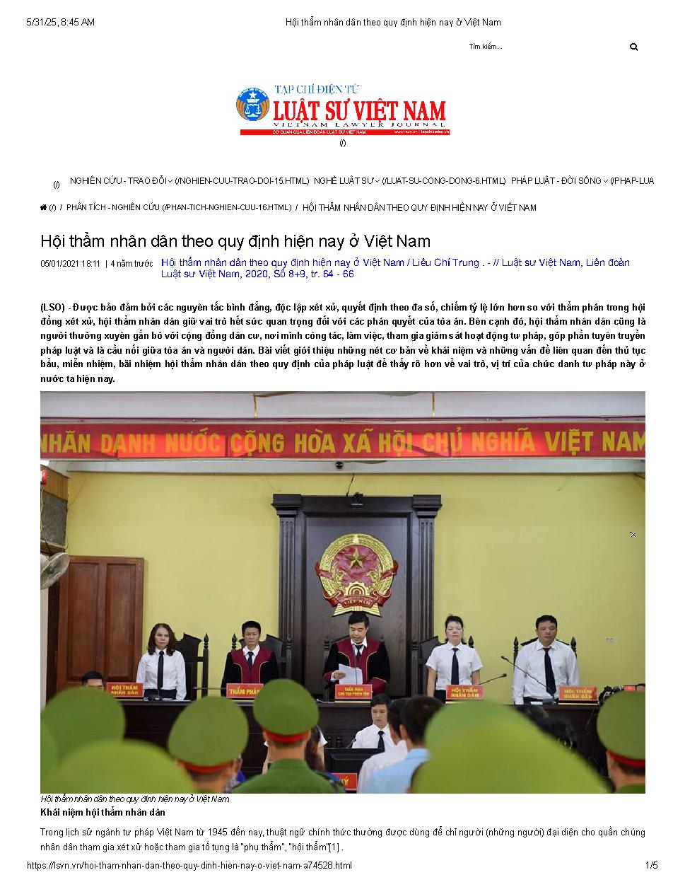 Hội thẩm nhân dân theo quy định hiện nay ở Việt Nam
