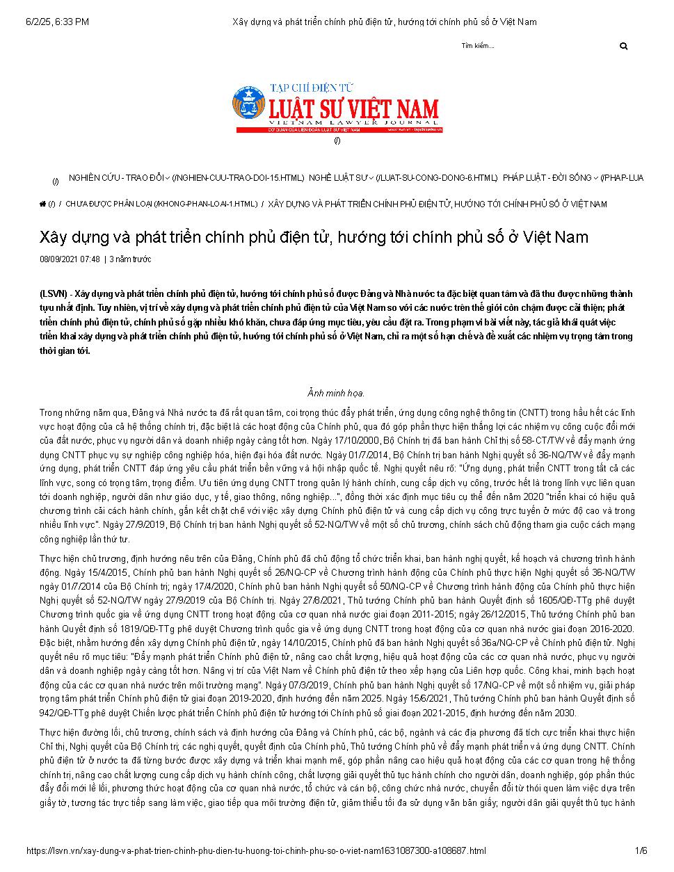 Xây dựng và phát triển chính phủ điện tử, hướng tới chính phủ số ở Việt Nam