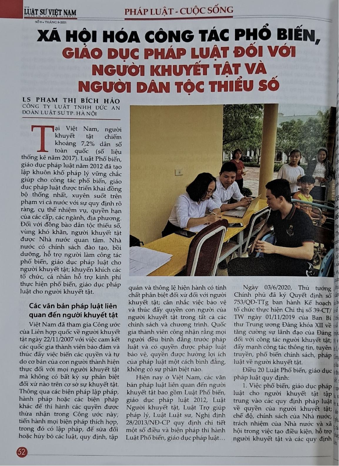Xã hội hóa công tác phổ biến, giáo dục pháp luật đối với người khuyết tật và người dân tộc thiểu số