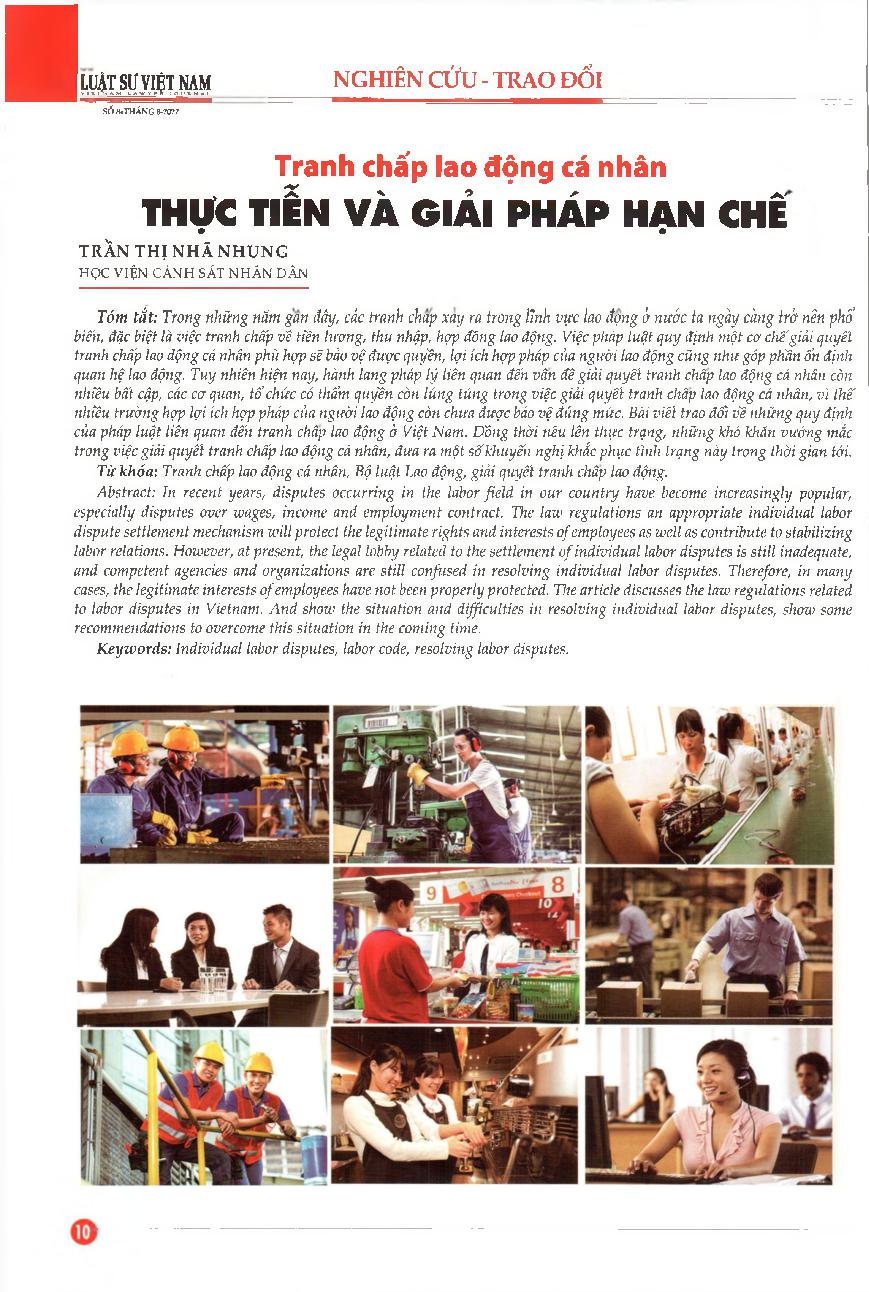 Tranh chấp lao động cá nhân - thực tiễn và giải pháp hạn chế