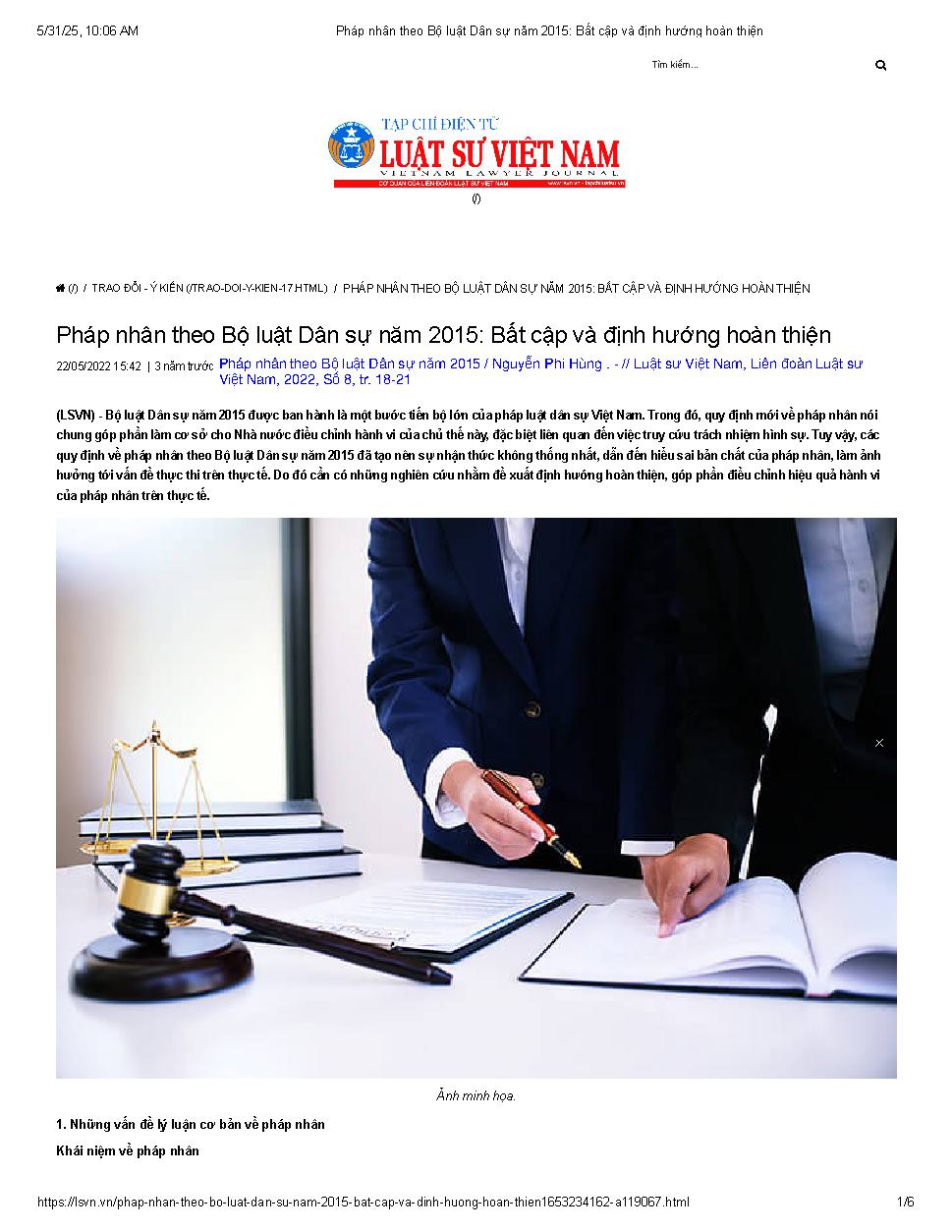 Pháp nhân theo Bộ luật Dân sự năm 2015