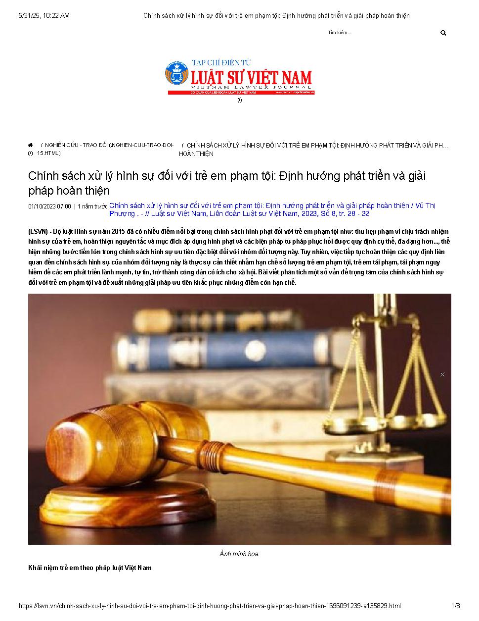 Chính sách xử lý hình sự đối với trẻ em phạm tội: Định hướng phát triển và giải pháp hoàn thiện