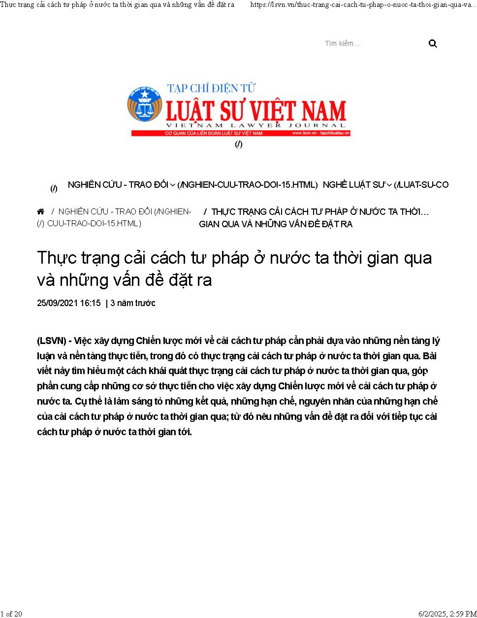 Thực trạng cải cách tư pháp ở nước ta thời gian qua và những vấn đề đạt  ra