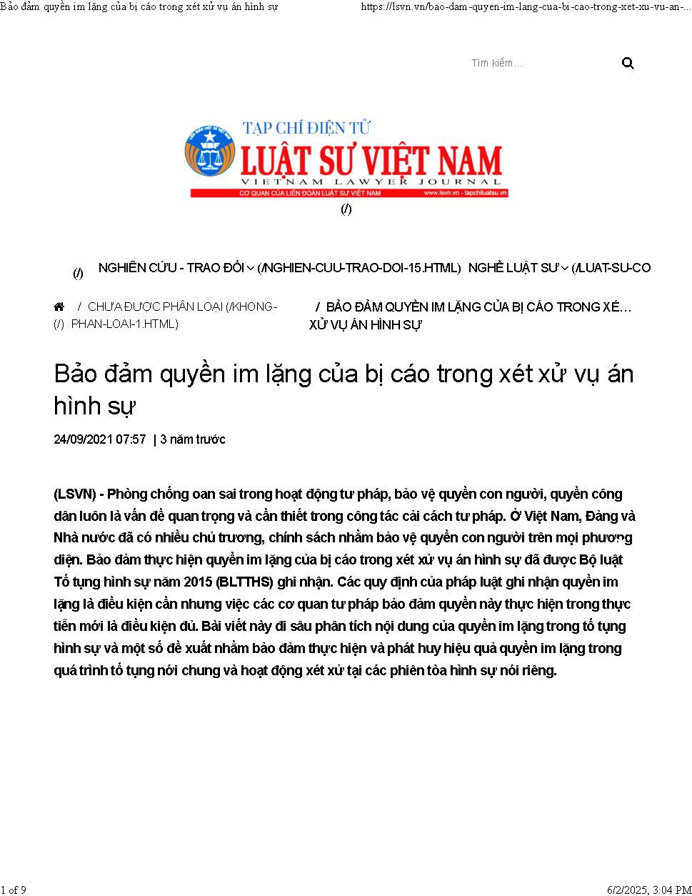 Quyền im lặng của bị cáo trong xét xử vụ án hình sự 