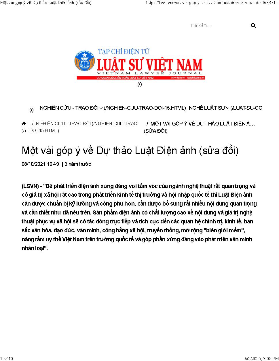 Một vài góp ý về Dự thảo Luật Điện ảnh (sửa đổi)