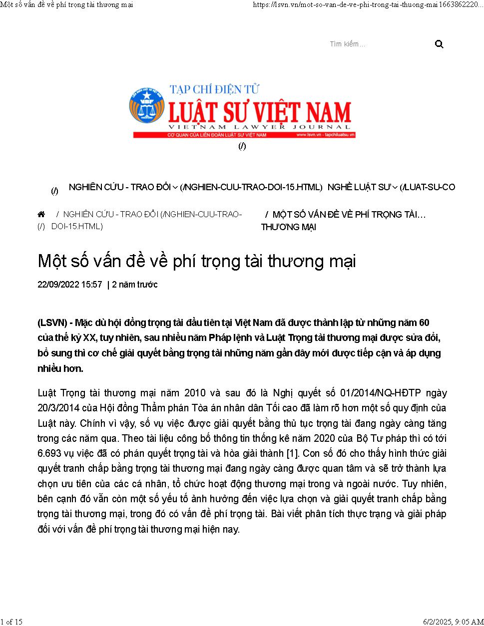 Một số vấn đề về phí trọng tài thương mại