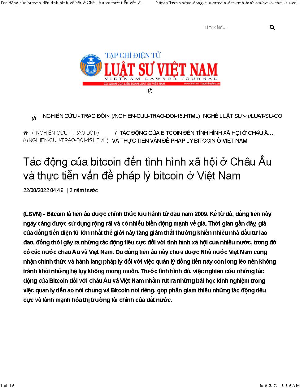 Tác động của Bitcoin ở châu Âu và thực tiễn vấn đề pháp lý Bitcoin ở Việt Nam
