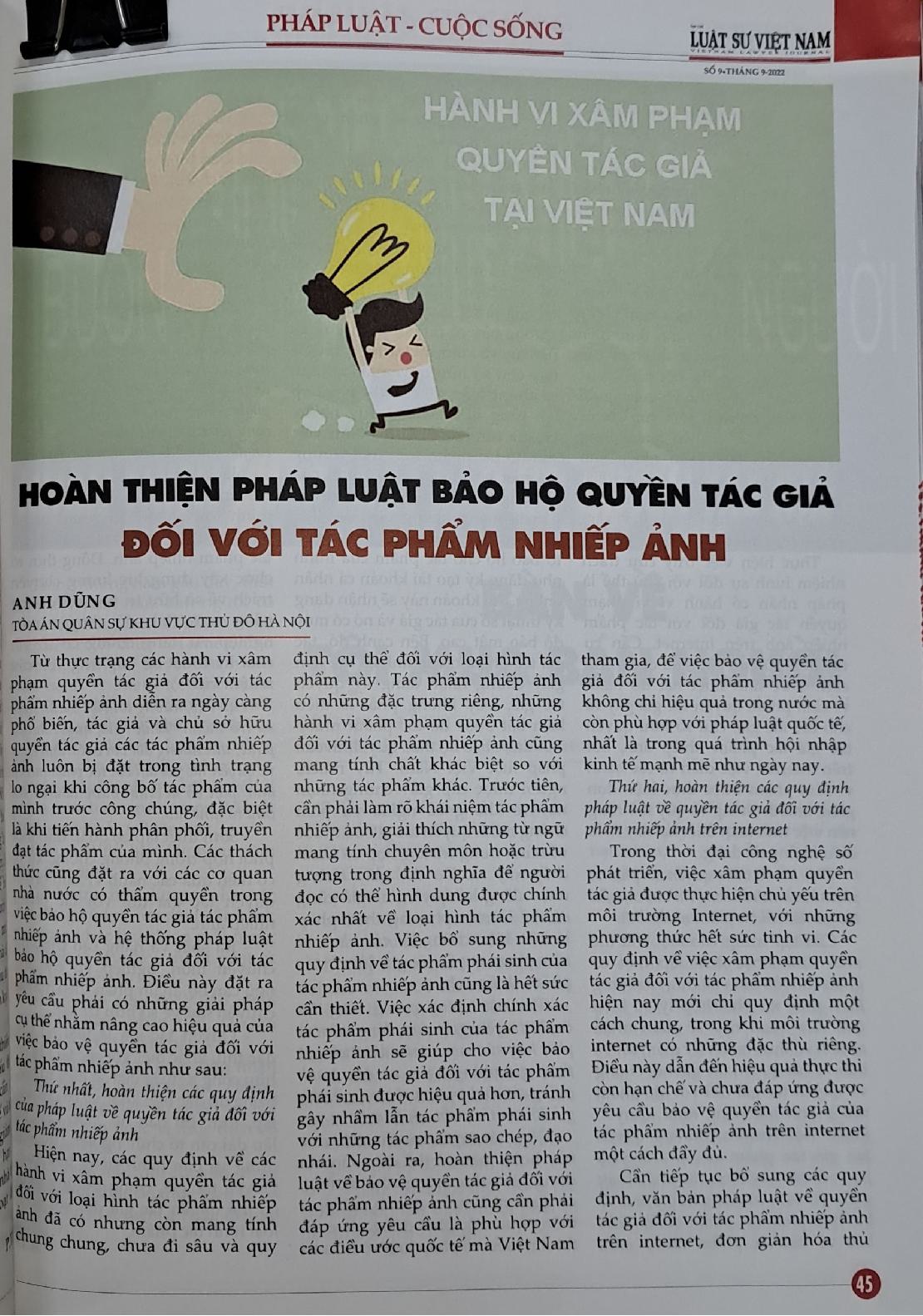 Hoàn thiện pháp luật bảo hộ quyền tác giả đối với tác phẩm nhiếp ảnh