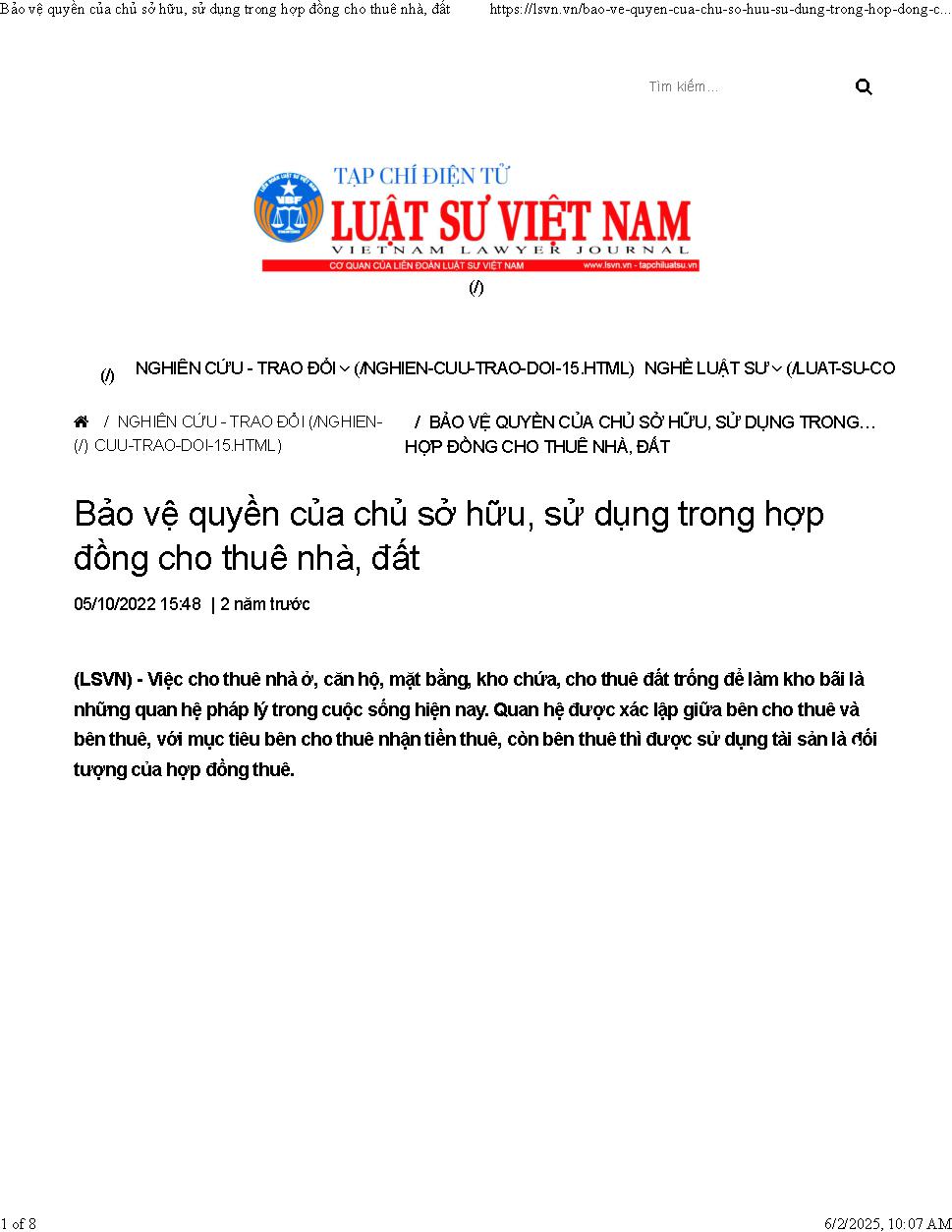 Bảo vệ quyền của chủ sở hữu, sử dụng trong hợp đồng cho thuê nhà, đất
