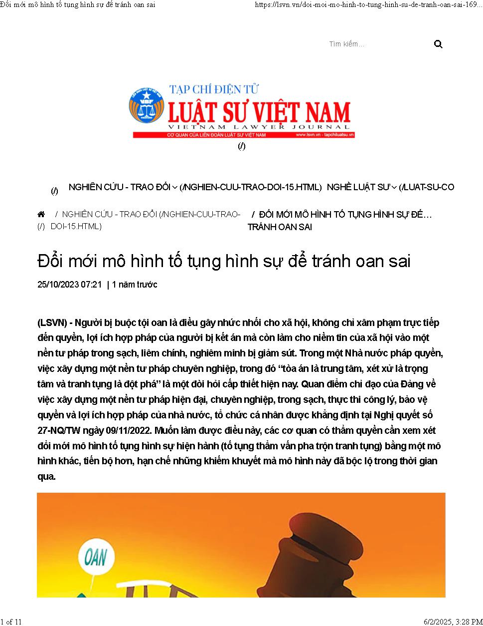 Đổi mới mô hình tố tụng hình sự để tránh oan sai