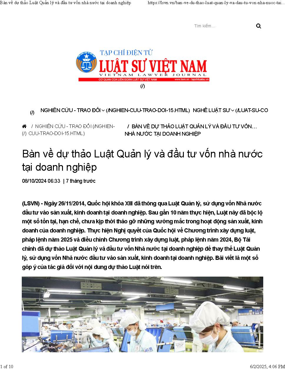Bàn về dự thảo Luật Quản lý và đầu tư vốn nhà nước tại doanh nghiệp
