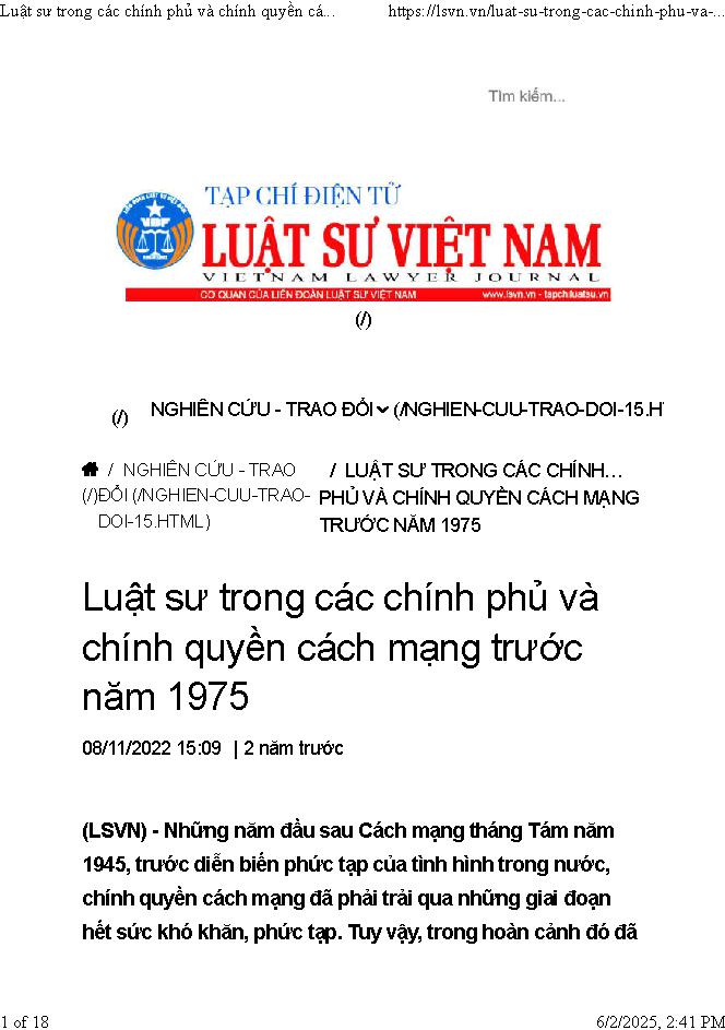 Luật sư trong các chính phủ và chính quyền cách mạng trước năm 1975