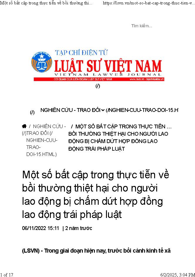Bồi thường thiệt hại cho người lao động bị chấm dứt hợp đồng lao động trái pháp luật: Một số bất cập trong thực tiễn