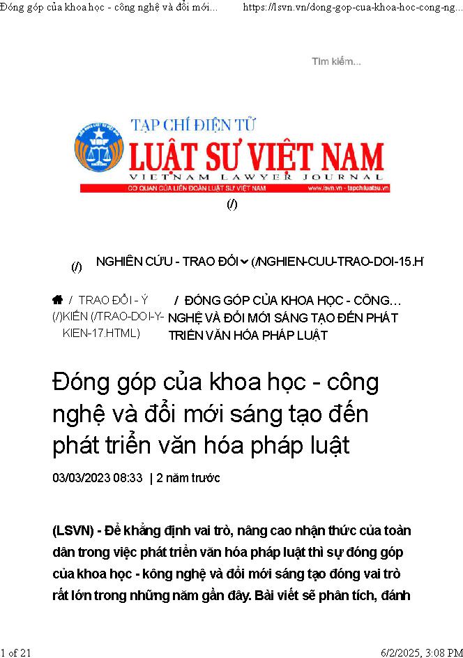 Khoa học - Công nghệ và đổi mới sáng tạo với phát triển văn hóa pháp luật