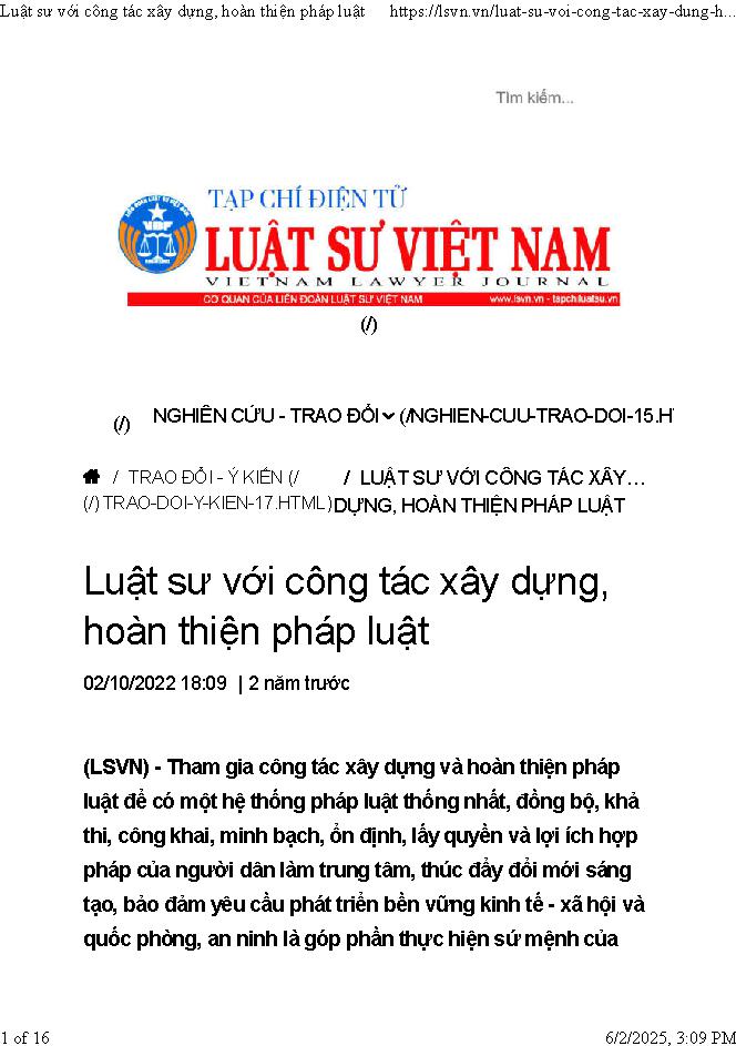 Luật sư với công tác xây dựng và hoàn thiện pháp luật hiện nay
