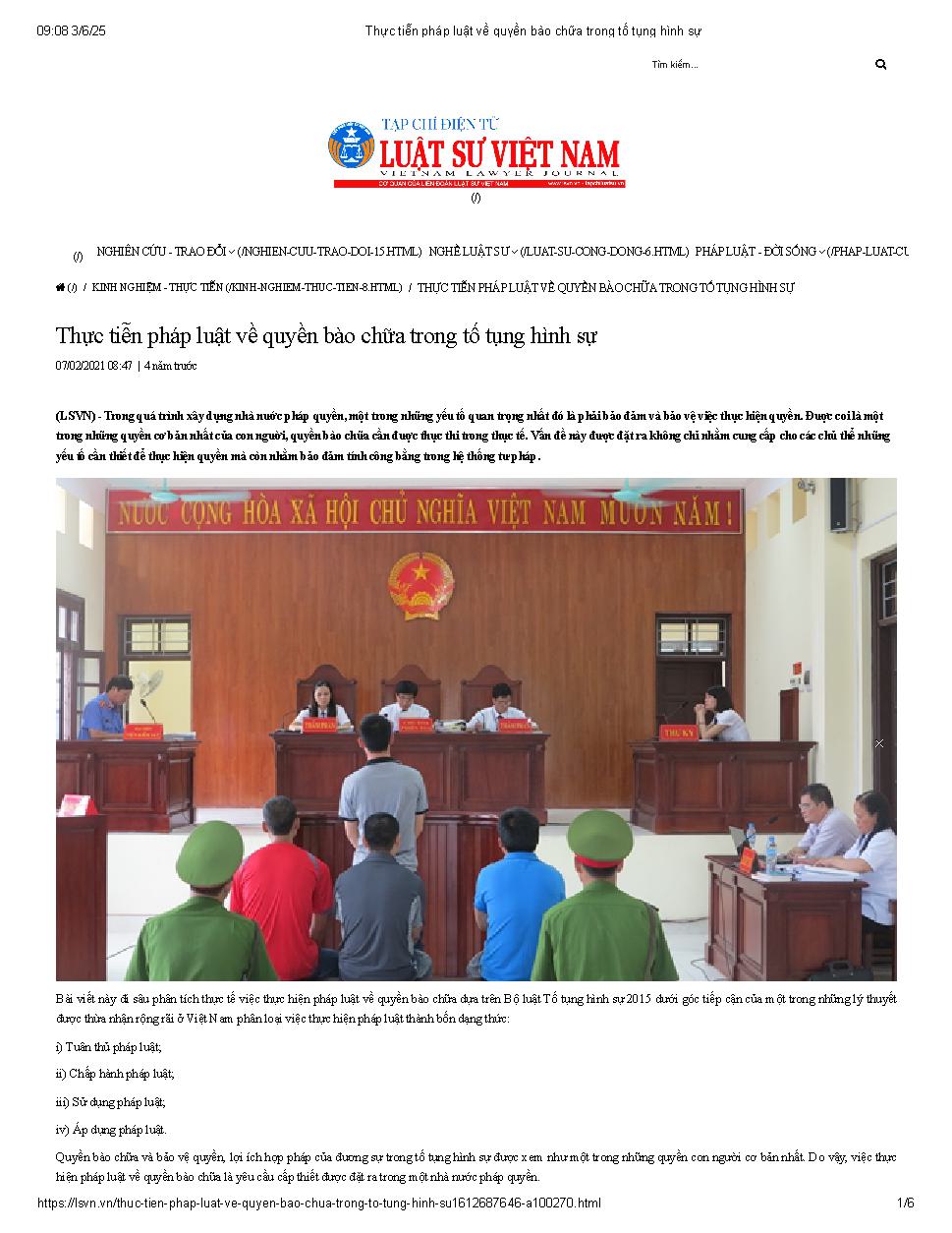 Thực tiễn pháp luật về quyền bào chữa trong tố tụng hình sự