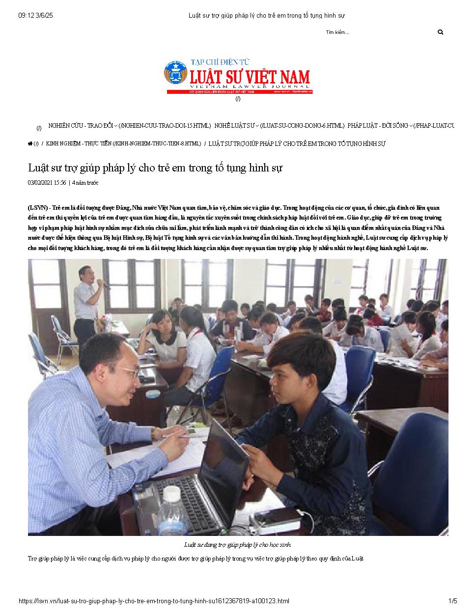 Luật sư trợ giúp pháp lý cho trẻ em trong tố tụng hình sự