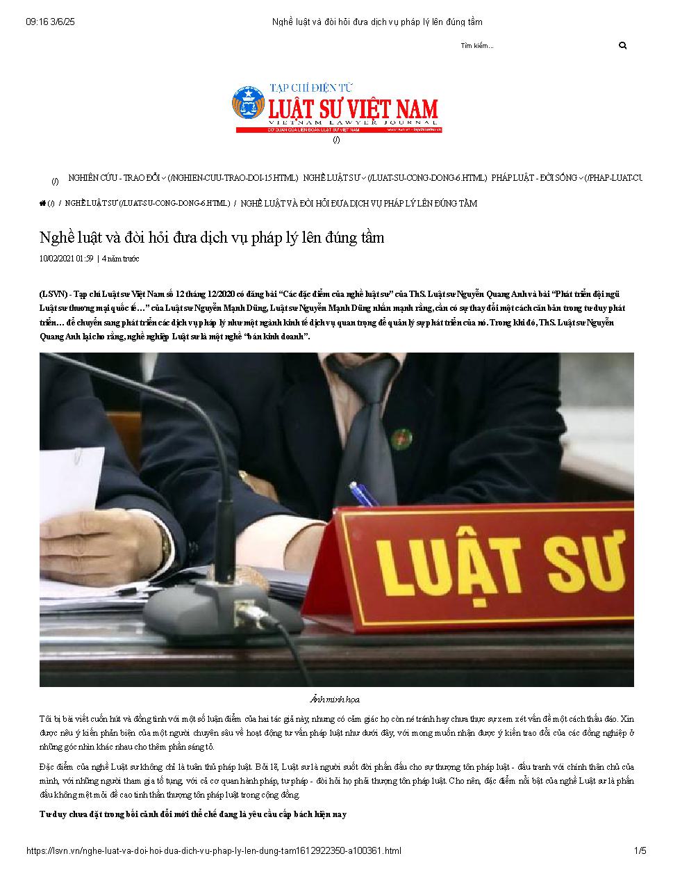 Nghề luật và đòi hỏi đưa dịch vụ pháp lý lên đúng tầm