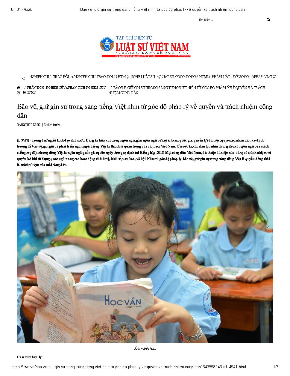 Bảo vệ, giữ gìn sự trong sáng tiếng Việt nhìn từ góc độ pháp lý về quyền và trách nhiệm công dân