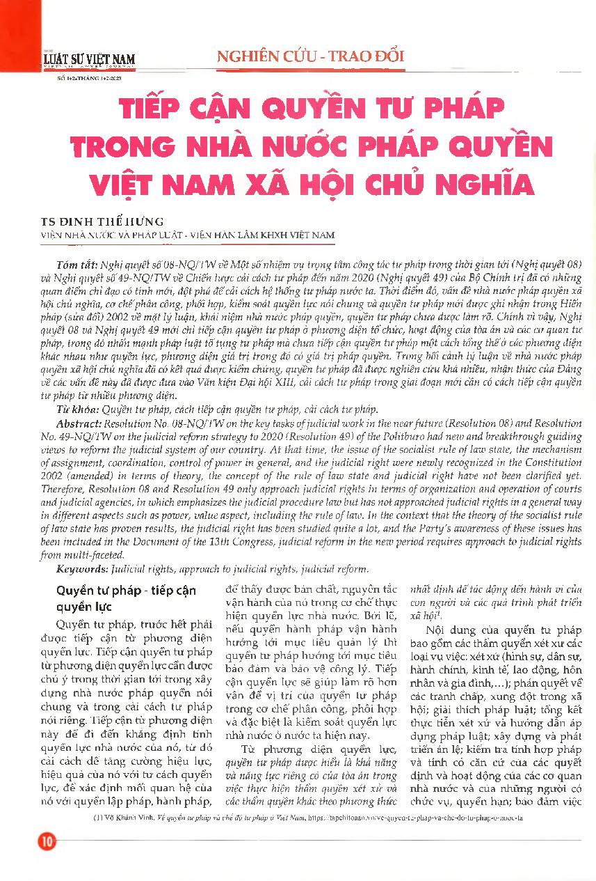 Tiếp cận quyền tư pháp trong nhà nước pháp quyền Việt Nam xã hội chủ nghĩa