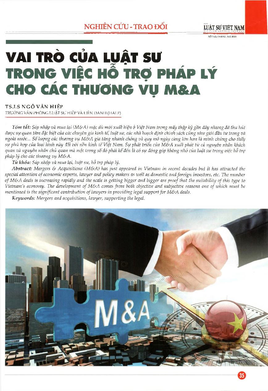 Vai trò của luật sư trong việc hỗ trợ pháp lý cho các thương vụ M&A