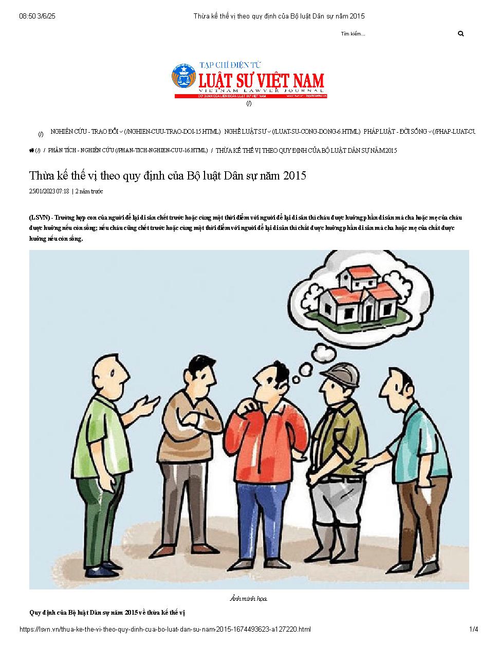 Thừa kế thế vị theo quy định của Bộ luật dân sự năm 2015