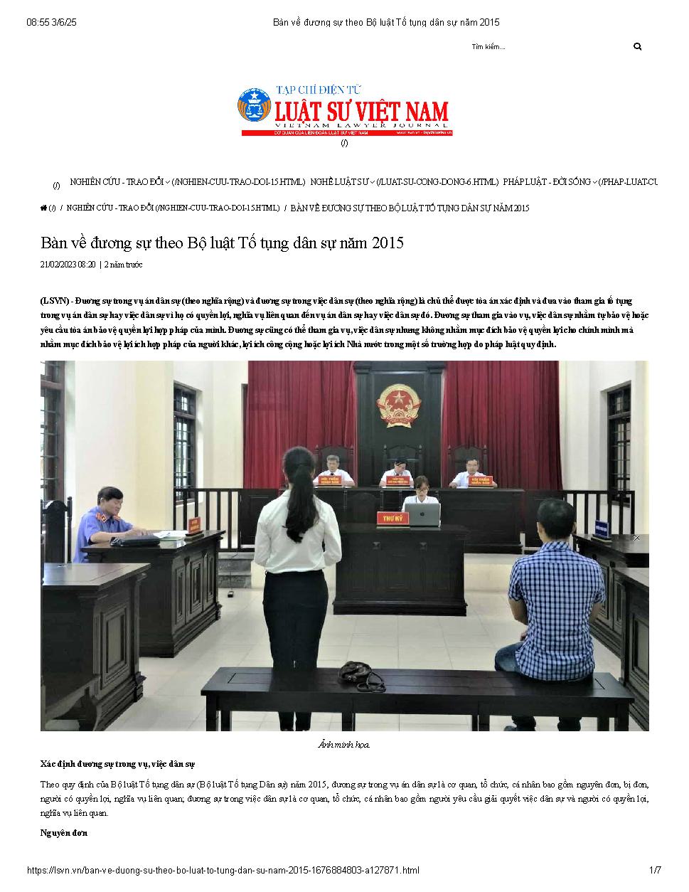 Bàn về đương sự theo bộ luật tố tụng dân sự năm 2015