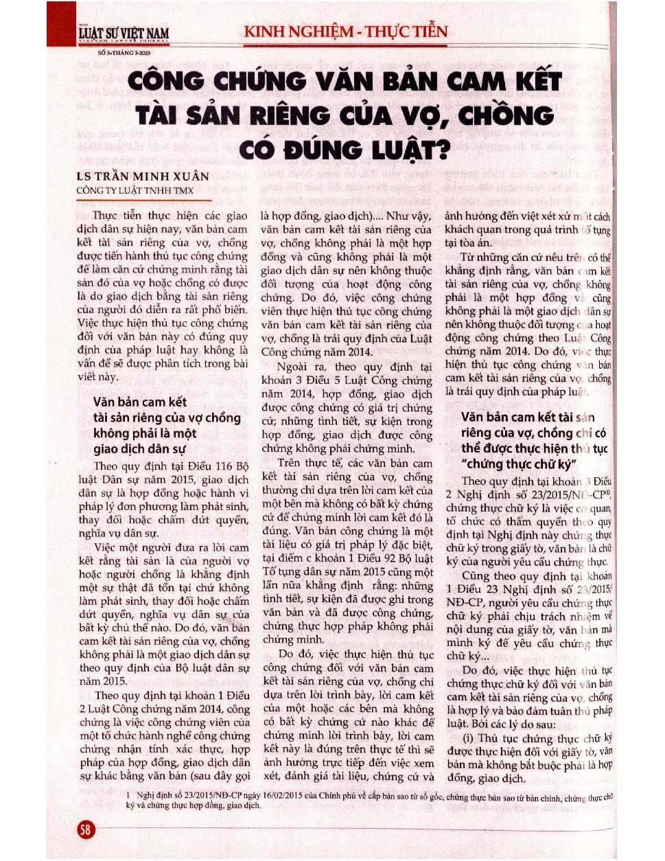 Công chứng văn bản cam kết tài sản riêng của vợ, chồng có đúng luật?