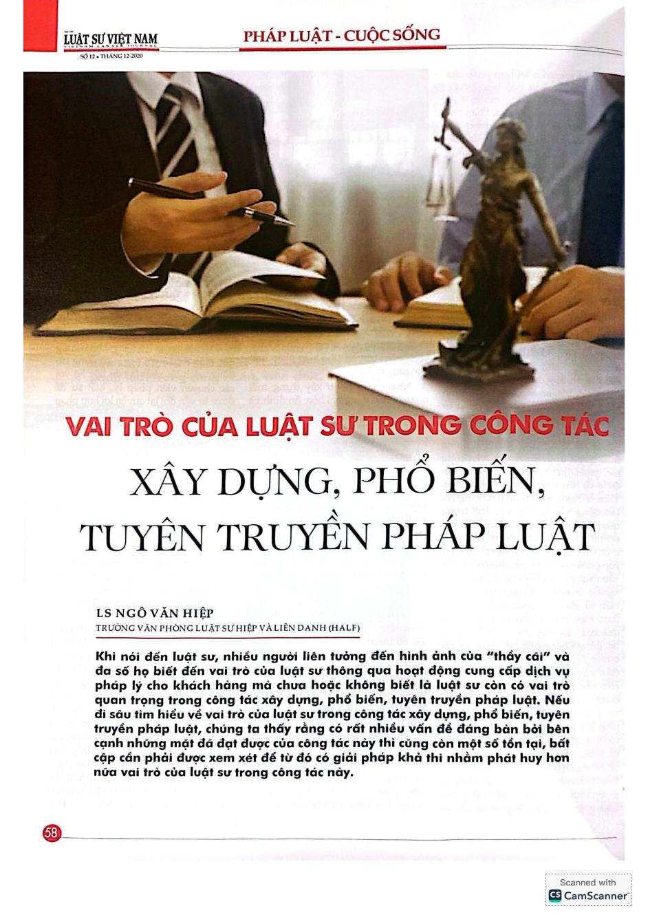 Vai trò của luật sư trong công tác xây dựng, phổ biến, tuyên truyền pháp luật