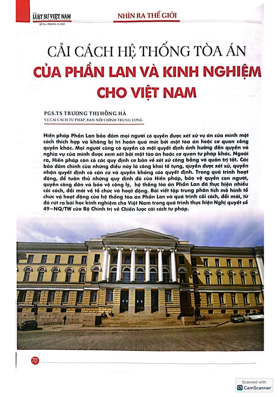 Cải cách hệ thống tòa án của Phần Lan và kinh nghiệm cho Việt Nam