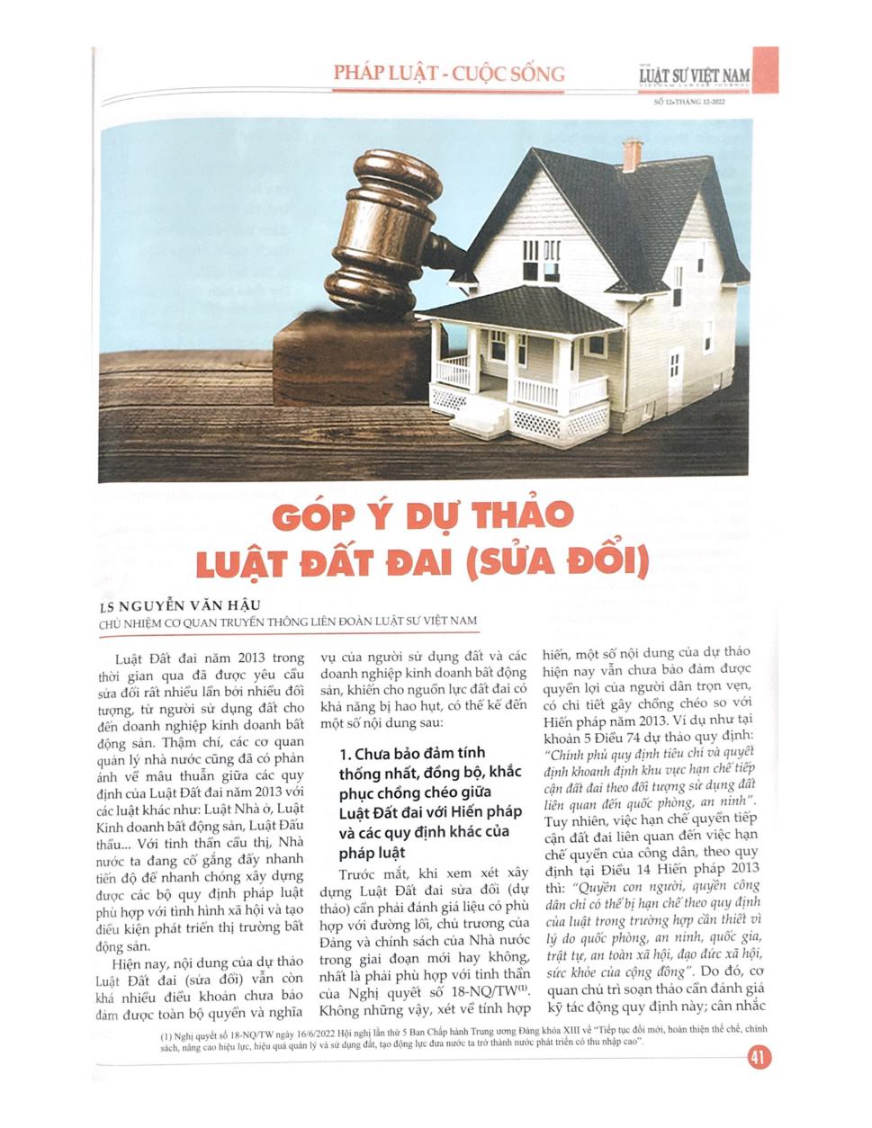 Góp ý dự thảo Luật Đất đai (sửa đổi)