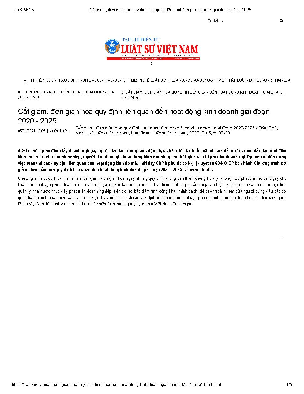 Cắt giảm, đơn giản hóa quy định liên quan đến hoạt động kinh doanh giai đoạn 2020-2025