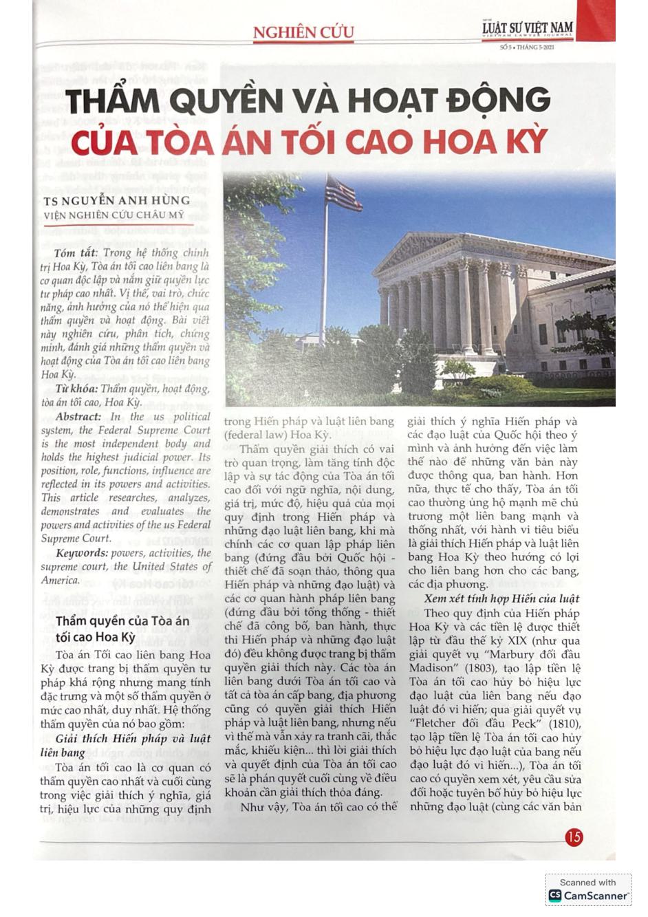 Thẩm quyền và hoạt động của Tòa án tối cao Hoa Kỳ