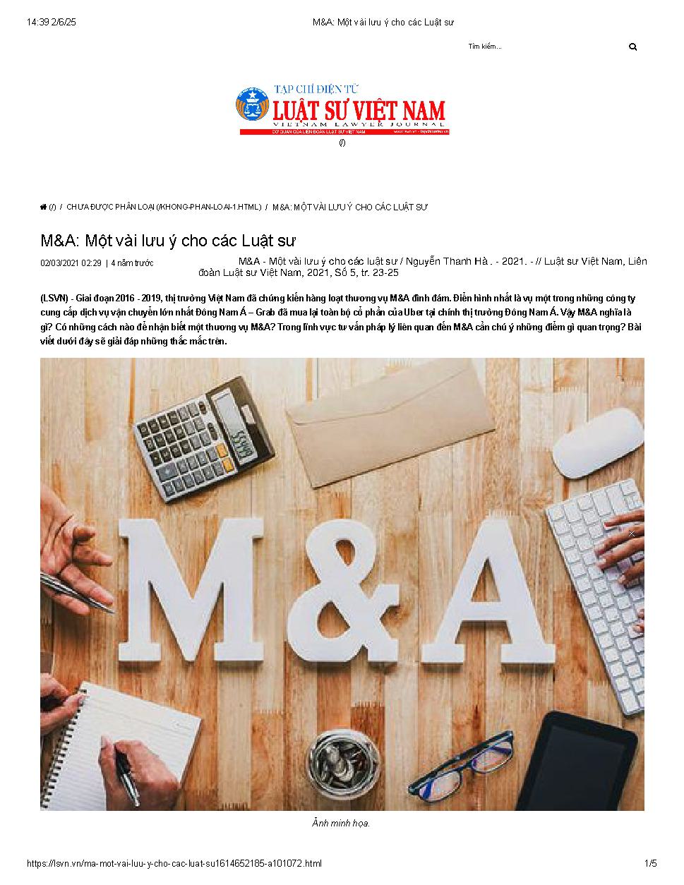 M&A - Một vài lưu ý cho các luật sư