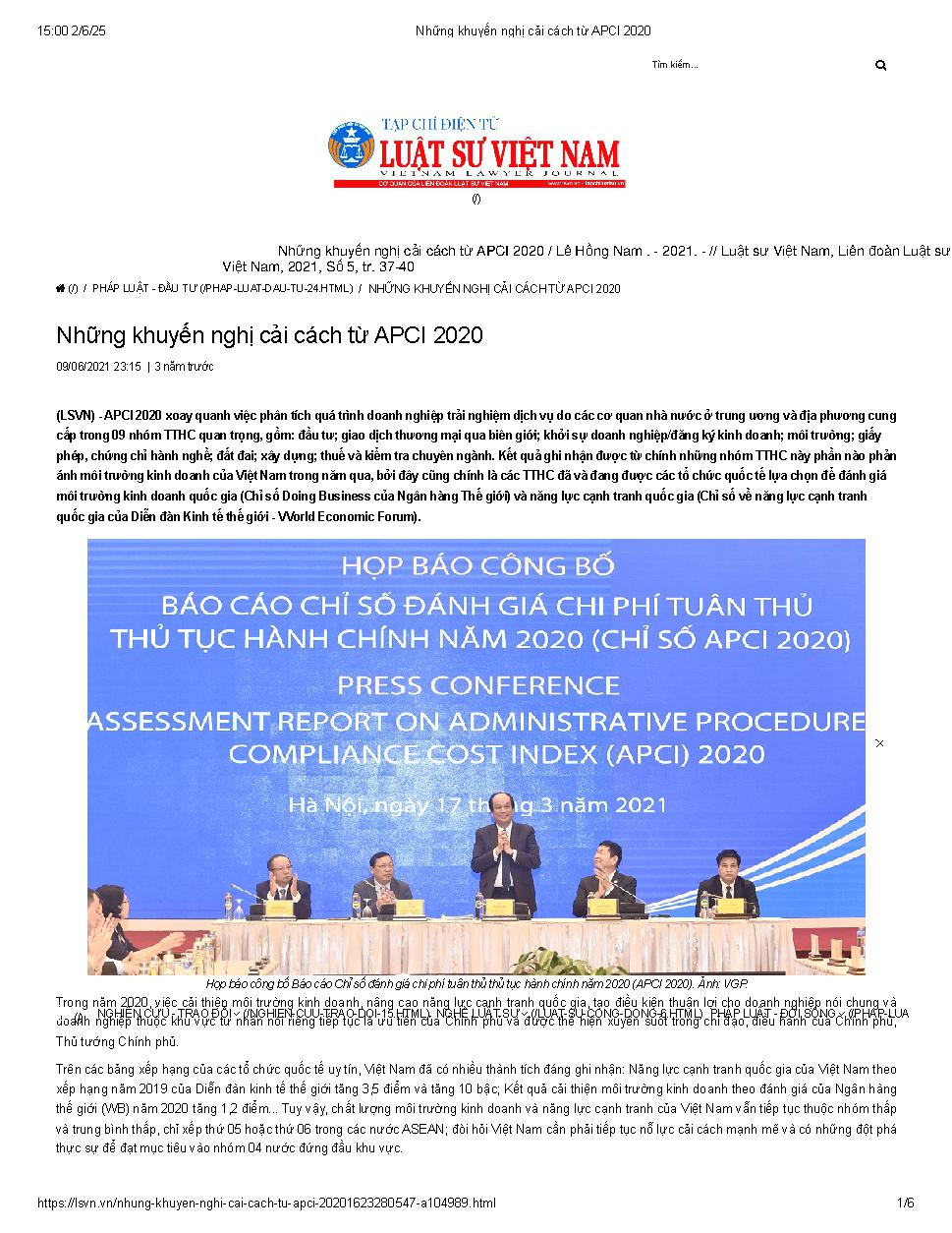 Những khuyến nghị cải cách từ APCI 2020