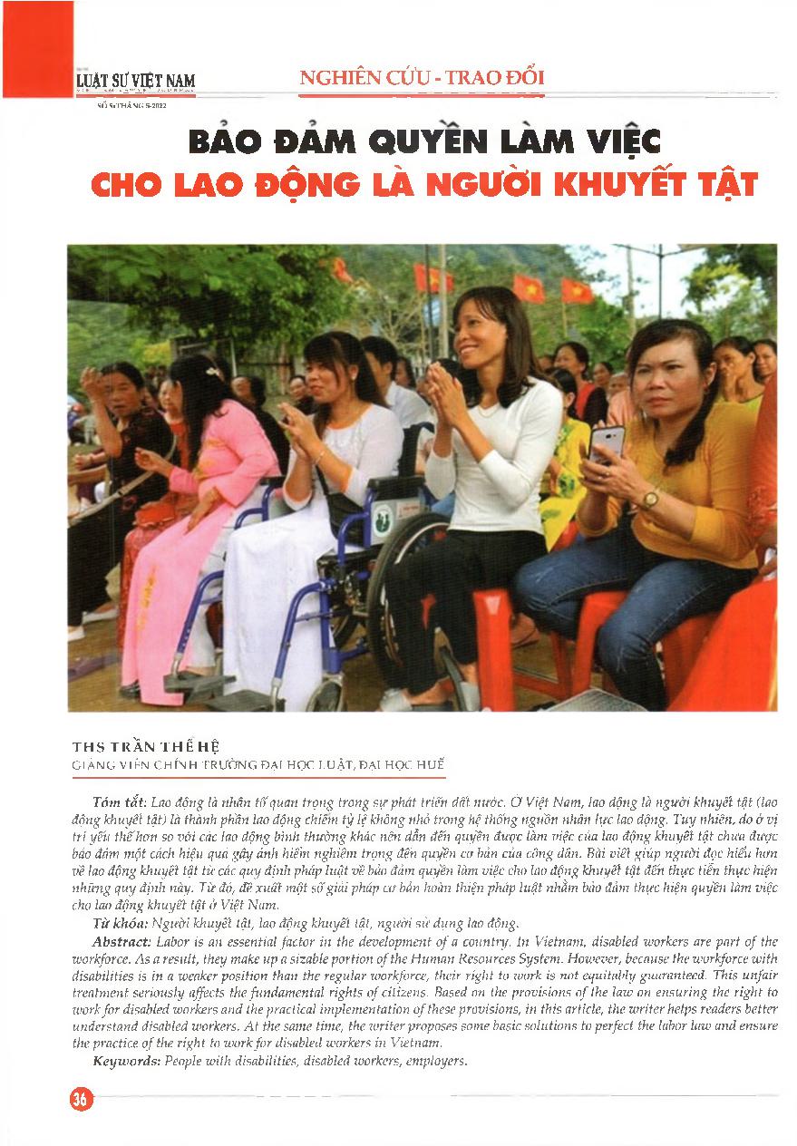 Bảo đảm quyền làm việc cho lao động là người khuyết tật