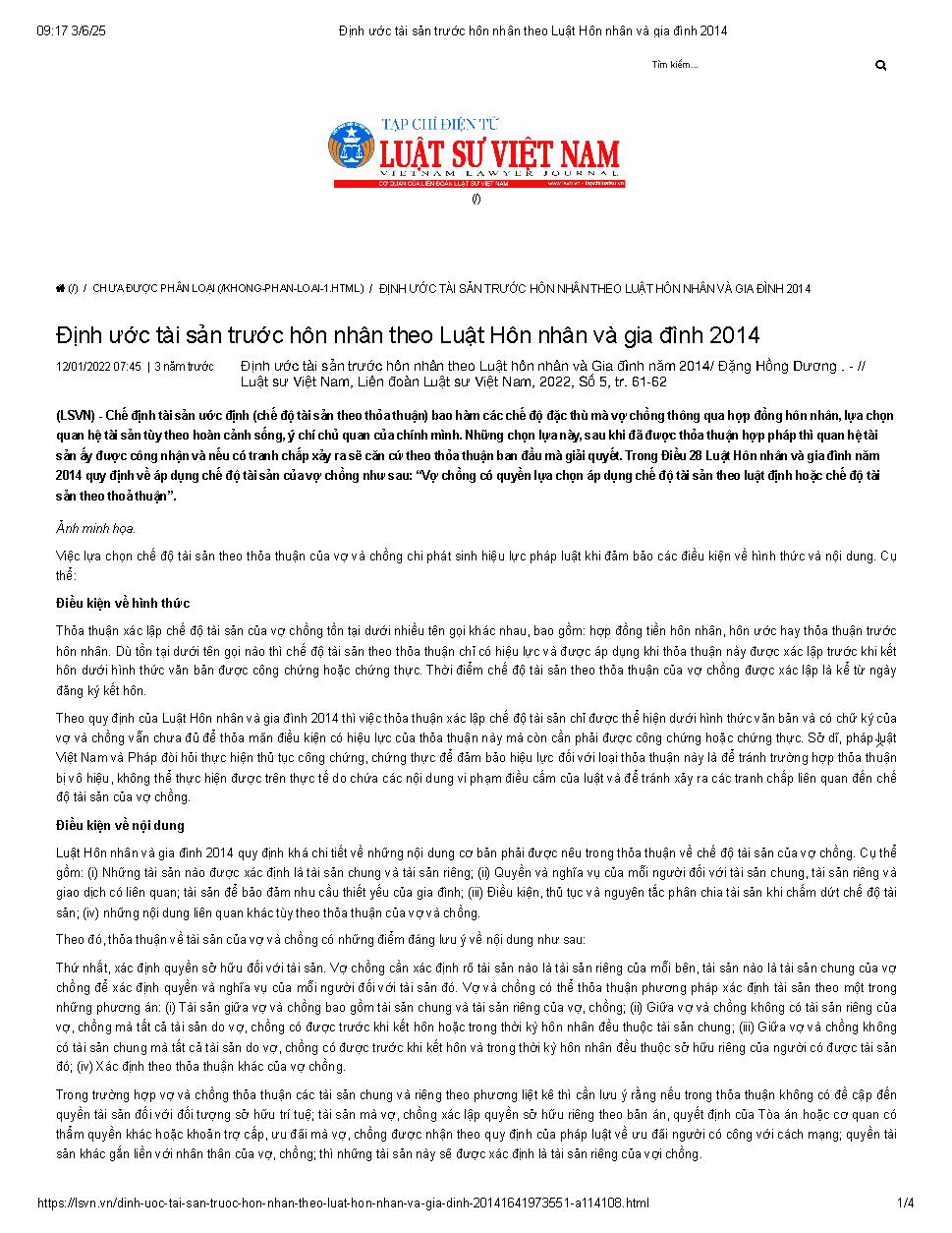 Định ước tài sản trước hôn nhân theo Luật hôn nhân và Gia đình năm 2014