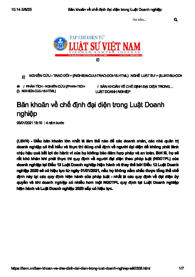 Băn khoăn về chế định đại diện trong Luật Doanh nghiệp
