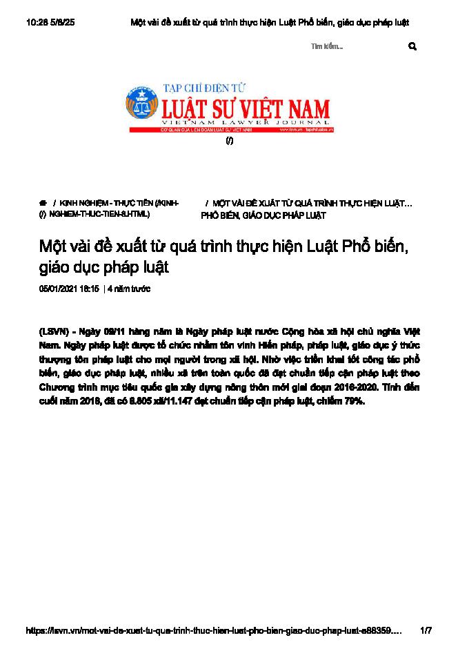 Một và đề xuất từ quá trình thực hiện luật phổ biến giáo dục pháp luật