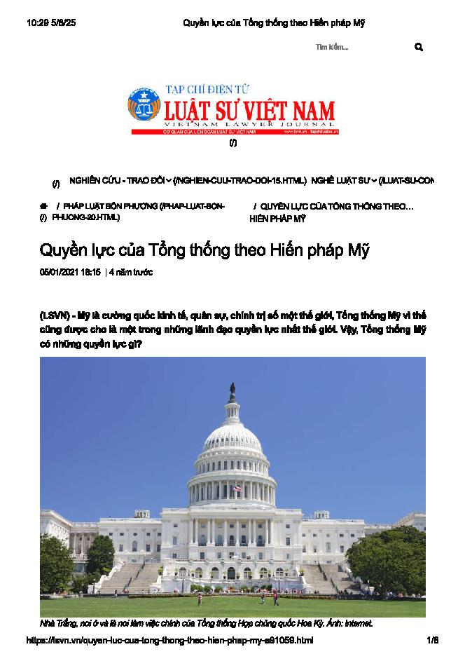 Quyền lực của tổng thống Mỹ theo hiến pháp Mỹ